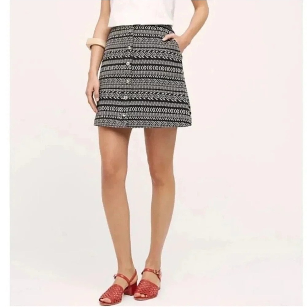 Anthropologie Maeve "Fieldnotes" Black & White Tweed Mini Skirt Tribal Size 4 - Picture 2 of 8